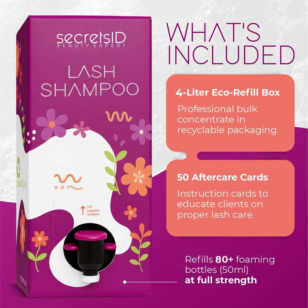 SecretsID bulk lash shampoo gallon refills up to 80 foaming pump bottles for lash salons