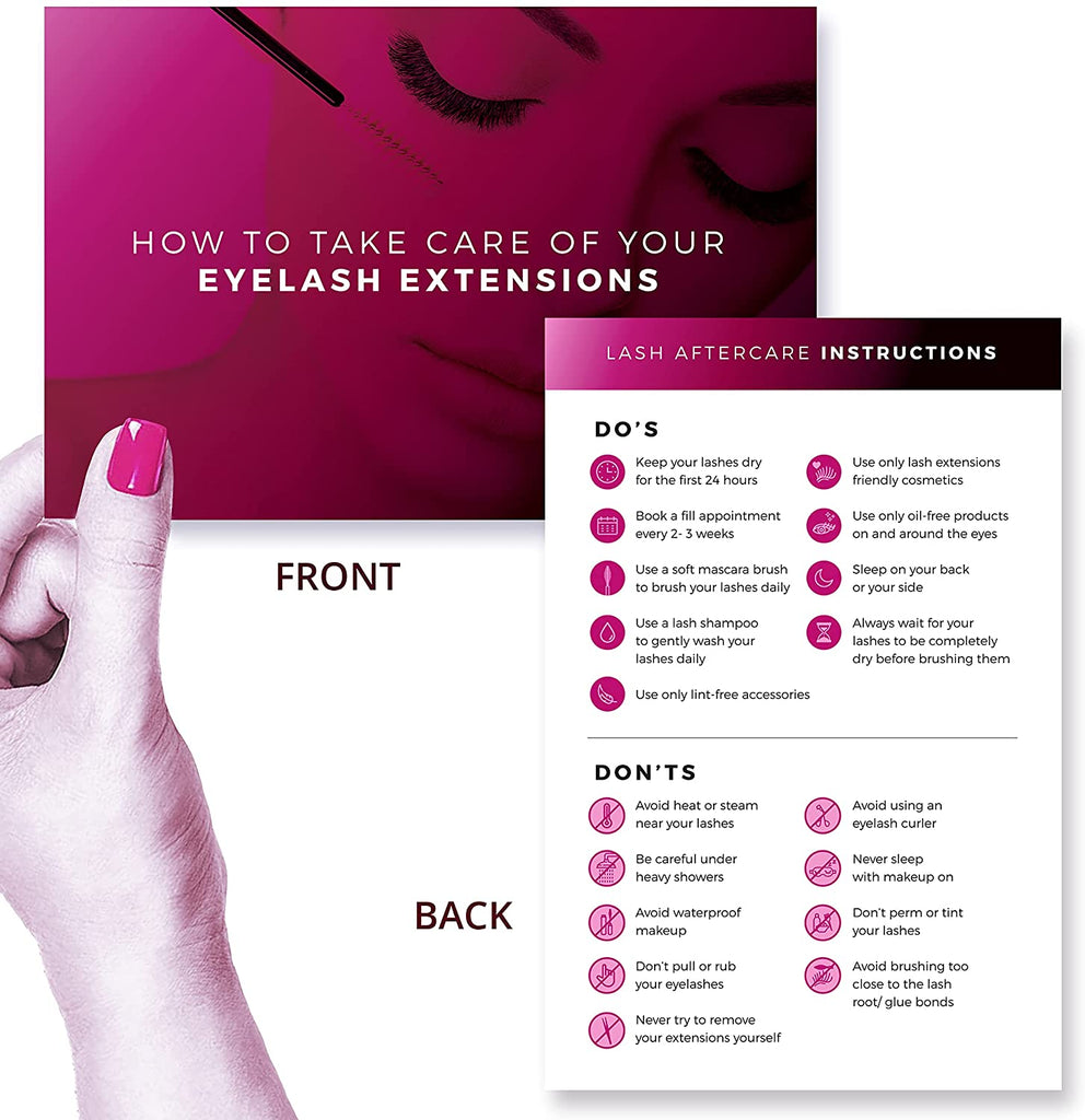 Lash extension aftercare cards for salons and lash technicians, 16pt matte cardstock